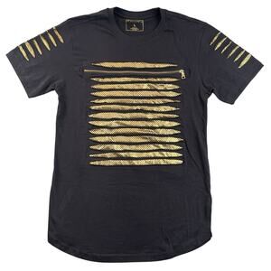Switch Originals by Switch Remarkable Black Gold Distressed Zip Mesh T-Shirt L